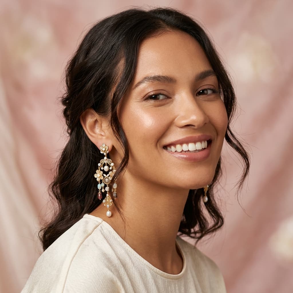 Model wearing Orellie earrings